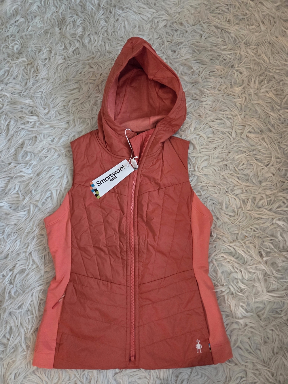 SmartWool Smartloft Vest Womens XS Coral Reef Merino Wool Zip Lightweight Hooded - Picture 2 of 5